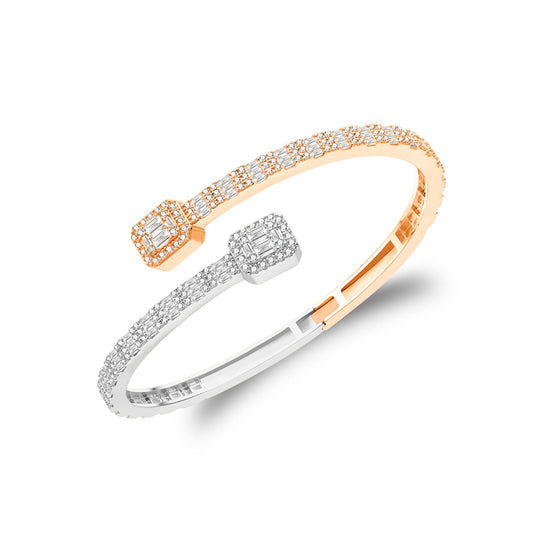 Sterling Silver Moissanite Round & Baguette Bracelet Two Tone Rose Gold & Silver