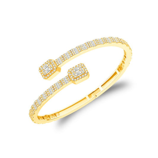 Sterling Silver Moissanite Round & Baguette Bracelet Gold Plated