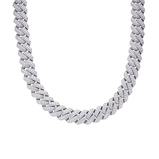 20 MM Sterling Silver Moissanite Three Stone Heavy Cuban Chain Necklace