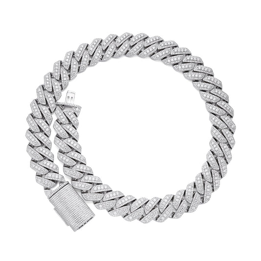 20 MM Sterling Silver Moissanite Three Stone Heavy Cuban Chain Necklace