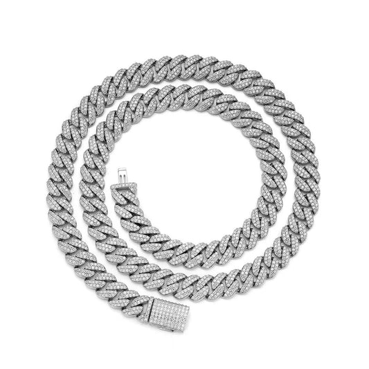 8 MM Sterling Silver Moissanite Cuban Chain