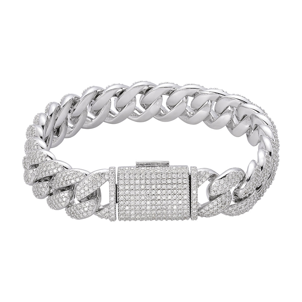 15  MM Sterling Silver Moissanite Miami Cuban Bracelet
