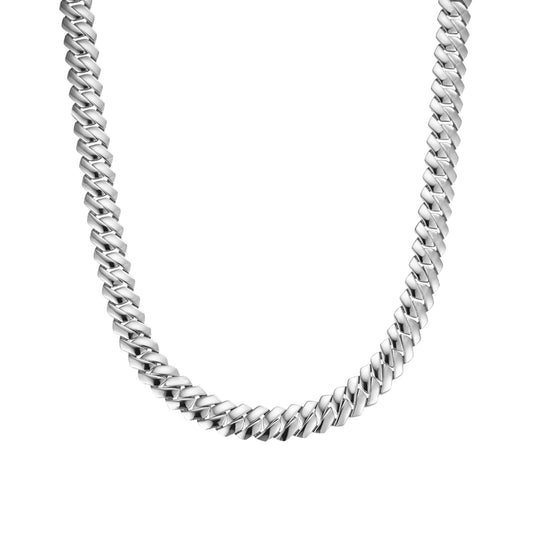 Sterling Silver Plain Cuban with Iced Out Lock Necklace Length 20"