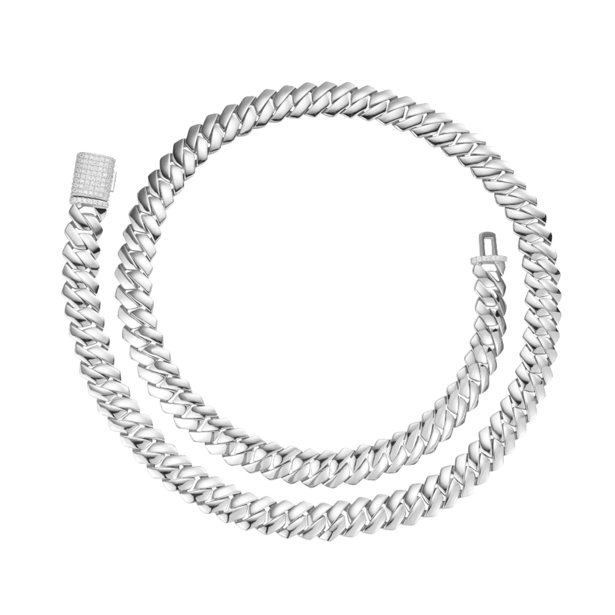 Sterling Silver Plain Cuban with Iced Out Lock Necklace Length 20"