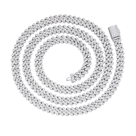 6 MM Sterling Silver Round Moissanite Cuban Necklace