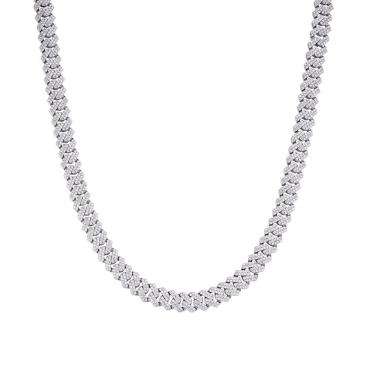 8 MM Sterling Silver Round Moissanite Cuban Necklace