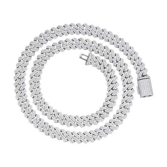 8 MM Sterling Silver Round Moissanite Cuban Necklace