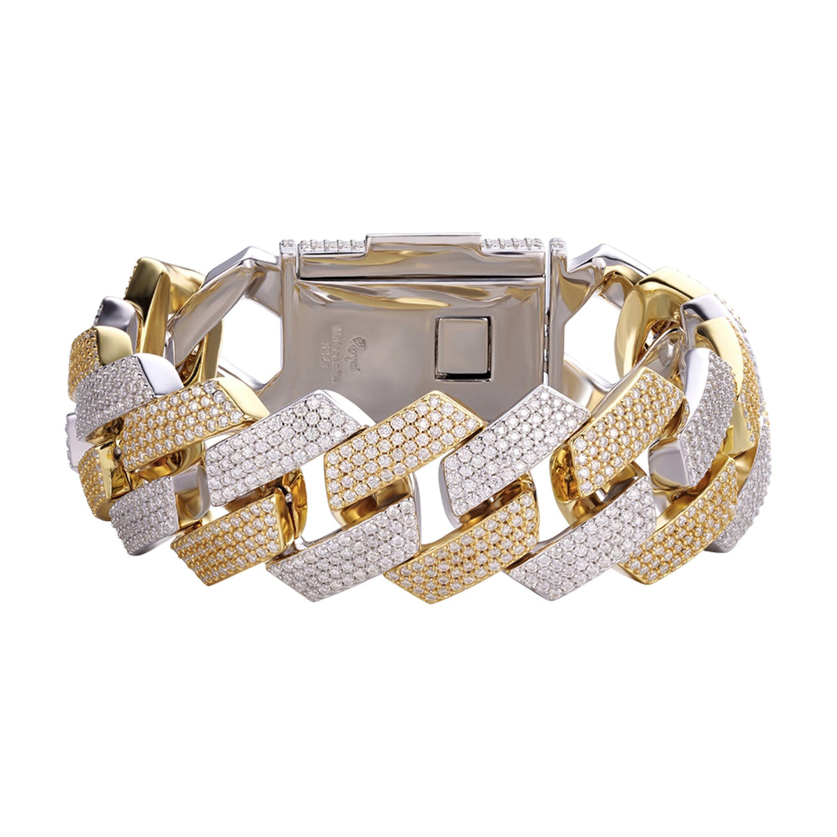 23 MM Sterling Silver Moissanite Miami Cuban Bracelet Two Tone Gold & Silver