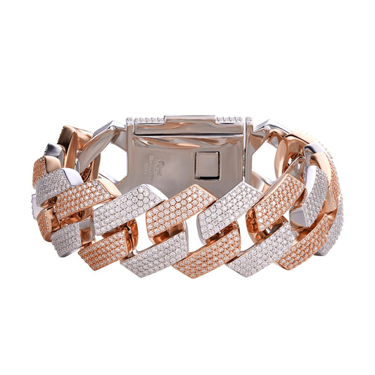 23 MM Sterling Silver Moissanite Miami Cuban Bracelet Two Tone Rose Gold & Silver