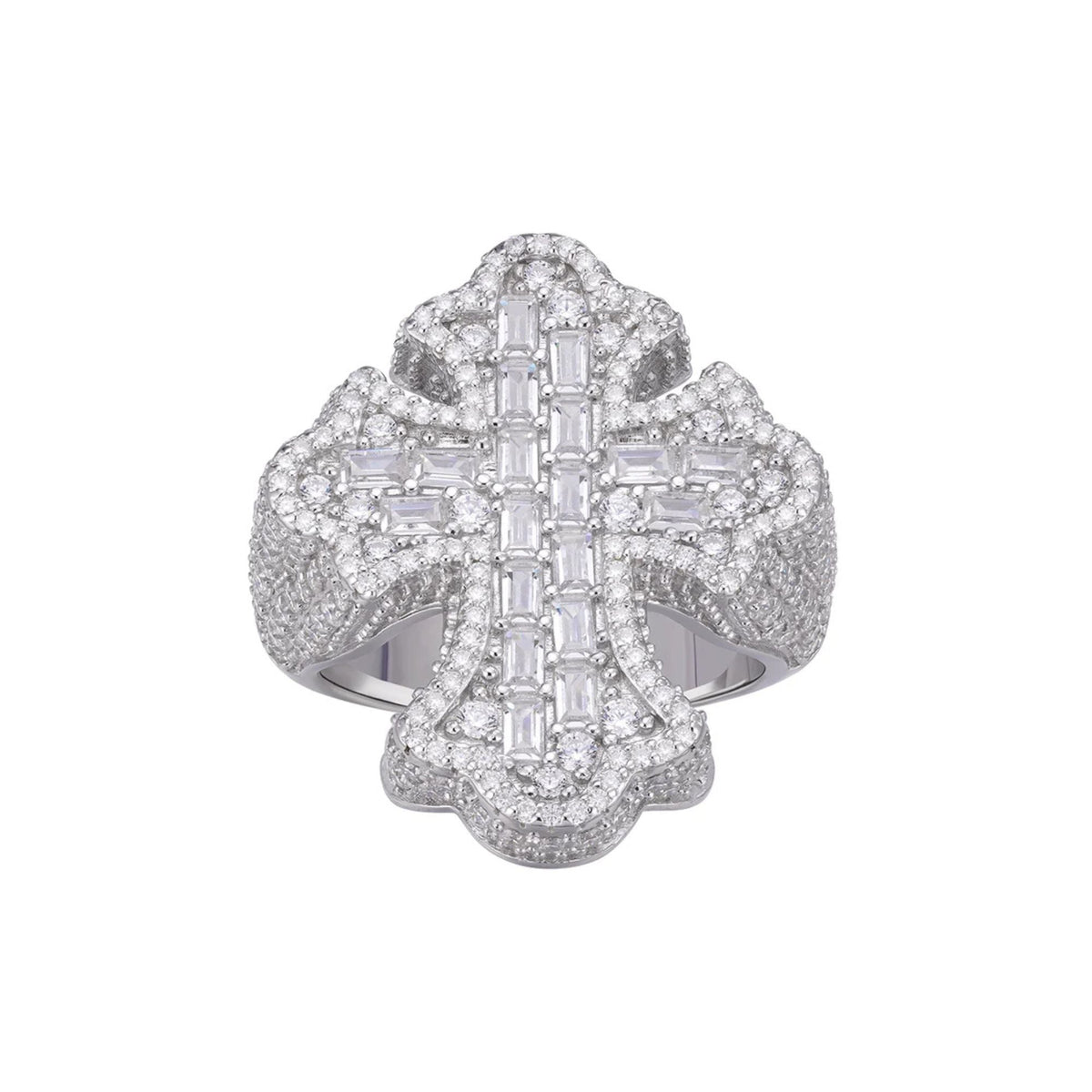 Sterling Silver Round Moissanite Cross Religious Silver