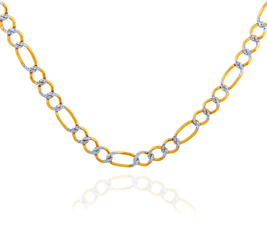 10kt Two-tone Gold Hollow Figaro Pave Chain