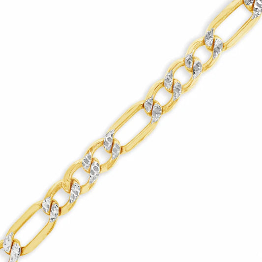 10kt Two-tone Gold Hollow Figaro Pave Chain