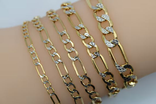 10kt Two-tone Gold Hollow Figaro Pave Bracelet