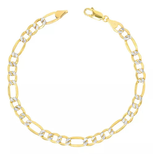 10kt Two-tone Gold Hollow Figaro Pave Bracelet